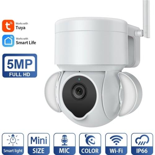 Mini Size Tuya Smart Lights Security HD 5MP Floodlight Camera Wifi CCTV Camera Dome Surveillance Wifi PTZ IP Camera