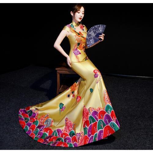 Party Evening Cheongsam Retro Sexy Slim Embroidery Dress Marriage Gown Chinese Style Wedding Long Qipao Bodycon Dress Vestido
