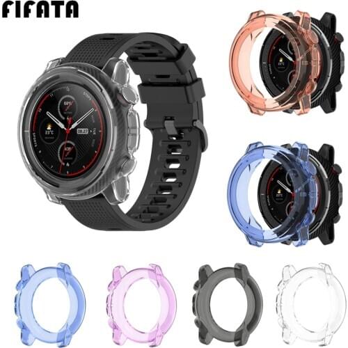 FIFATA For Amazfit Stratos 3 Watch Case Protective Cover Soft TPU Silicone Edge Sleeve For Xiaomi Huami Stratos3 Protector Frame