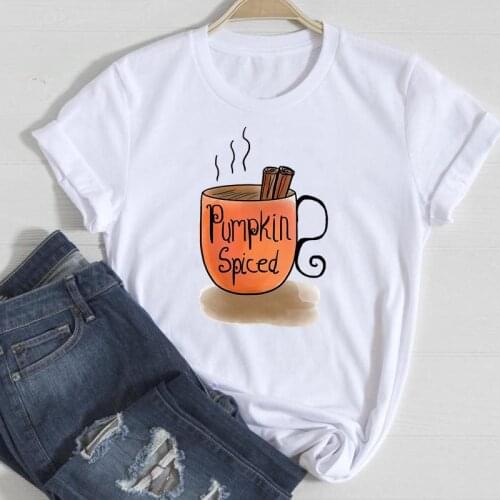 Women Thanksgiving Pumpkin Spice Female Tee Top Print T-Shirt Happy Halloween Autumn Fall Graphic Clothes Tshirt T