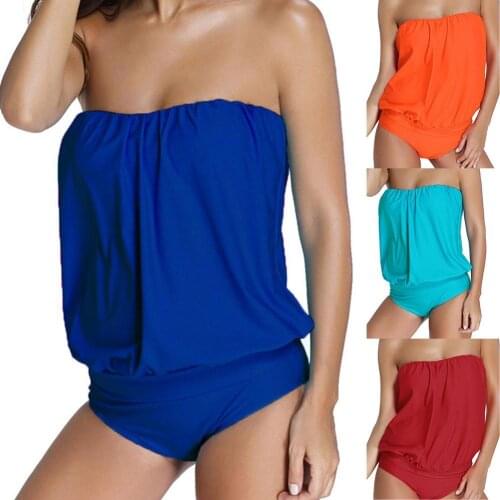 Plus Size Women Solid Color Backless Strapless Beach One Piece Swimsuit Swimwear