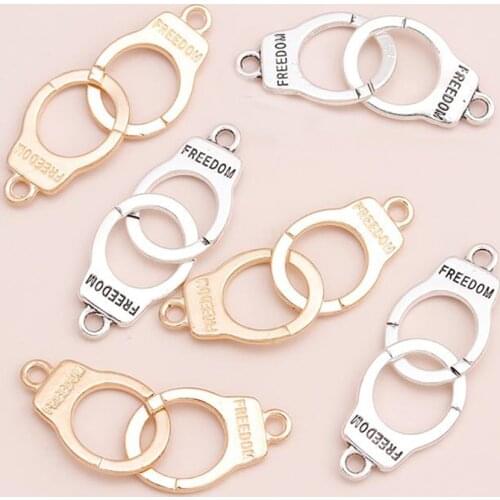 20pcs Gold Silver Color Carved Letters Freedom Handcuffs Charms Pendants Jewelry Connector for DIY Making Bracelets Necklaces