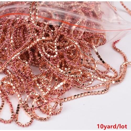New 10 Yard/Lot SS6/SS8 Rhinestone Trimming Stone And Crystal Chain Rose Gold Base Wedding Decoration Sew On Clothes Bags Shoes