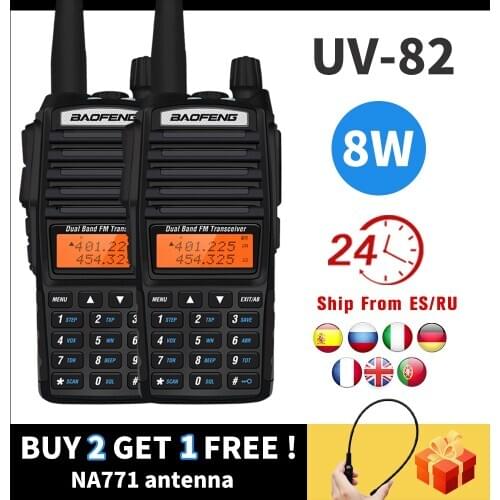 2PCS Baofeng UV-82 8W High Power Two Way Radio UV82 Walkie Talkie 8 Watts Portable CB Ham Radio UV 82 10km Dual Band Transceiver