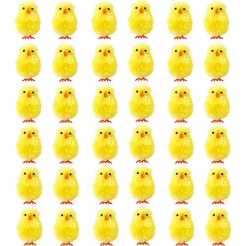 36PCS Easter Decorations Cute Yellow Chick 4CM Mini Plastic Animal Simulation Plush Chicken Toy For Children Easter Gift