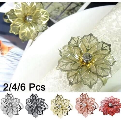 6Pcs Napkin Rings with Hollow Out Flower for Wedding Dinner Party Birthdays Family Gatherings Table Decor Napkin Holder