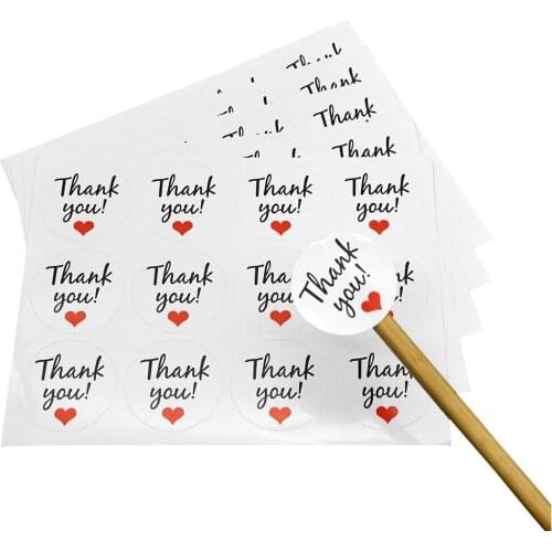 60pcs New Round heart Thank you Sticker wtih red Handmade Sealing Label Sticker Adhesive Gift Stationery Sticker3.5cm