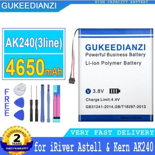 4650mAh GUKEEDIANZI Battery 4650mAh for iRiver Astell & Kern AK240 Player 3-wire plug Big Power Bateria
