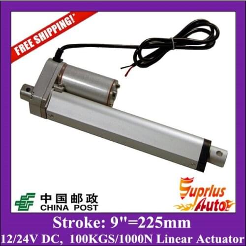 Free Shipping China Post 12/24V DC 9"/225mm stroke electric linear actuator with 1000N/225LBS max load linear actuators