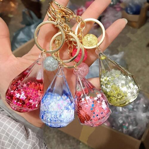 Upgrade Couples Macarons Move Quicksand Liquid Keyring Water Drop Sequins Acrylic Keychain Bottle Jewelry Birthday Lovers Gifts