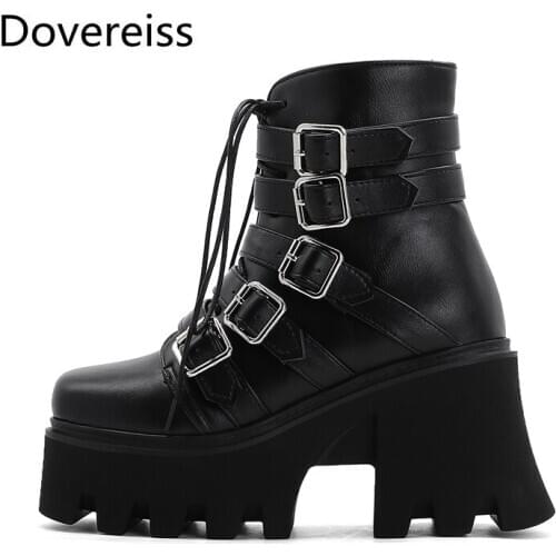 Dovereiss Fashion Womens Shoes New Winter Sexy Buckle Cross tied Concise Waterproof Block heels Matin boots Ankle boots 35-44