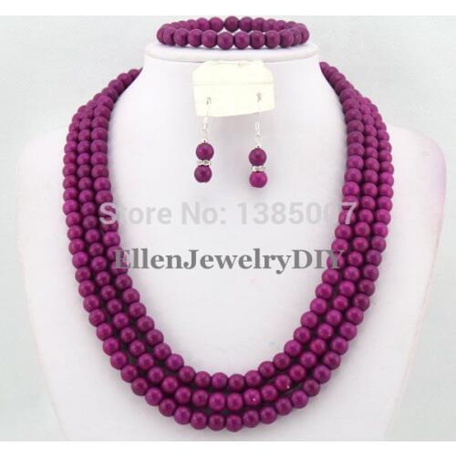 Purple African Jewelry Set Nigerian African Wedding Beads Jewelry Set Beads Necklace Set W6622