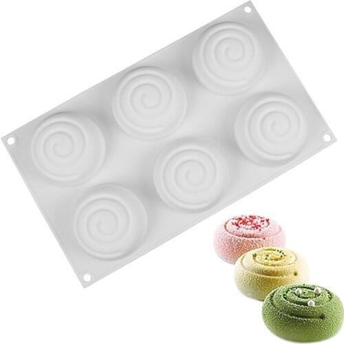 Geetest 6 Even Mousse Mold Round Spiral Pudding Dessert Mold DIY Cake Baking Mold Silicone Mold Resin Mold