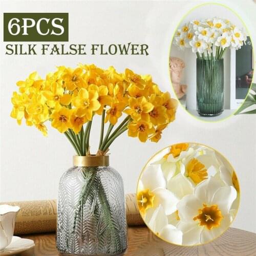 6PCS Artificial Silk Narcissus Daffodil Flowers Desktop Flowers Room Window Home Decoration DIY Party Wedding Scene Decor