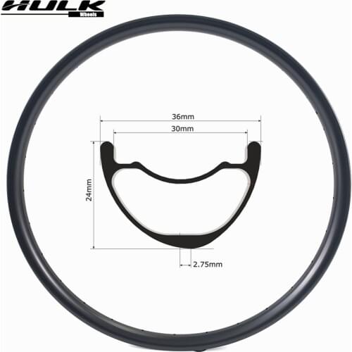 HULKWHEELS 29er MTB Carbon Rim Light Weight 36mm Wider Tubeless Ready For XC AM Cross Country Mountain Bike Hookless Asymmetric