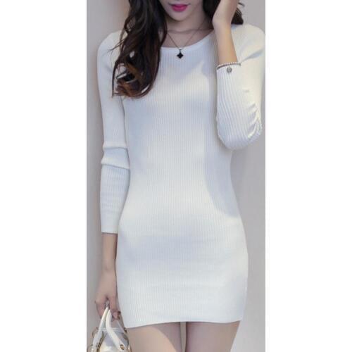 Short Knitted Dress Autumn Winter Basic Brief Solid Color Round Neck Neck Stretch Bodycon Mini Sweater Dresses For Women
