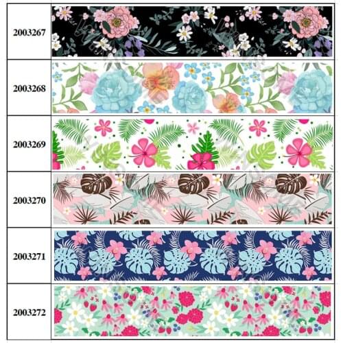 Beautiful Flowers Printed 5 Yards Grosgrain/Satin Ribbon 16mm/25mm/38mm/50mm/75mm for DIY Hair Bows Party Decorations