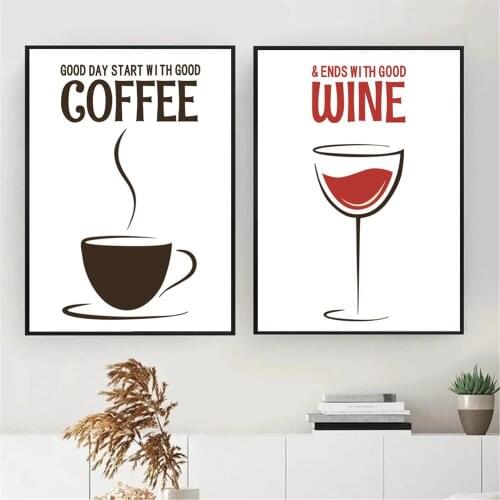 Red Wine Canvas Painting Coffee Quotes Wall Art Print Abstract Wine Poster Minimalist Prints Wall Pictures Kitchen Home Decor