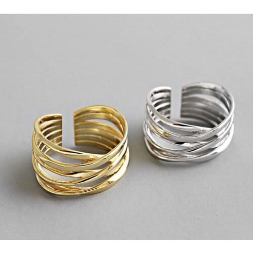 925 Sterling Silver Rings Creative Multilayer Geometric Handmade for Women Couple Adjustable Size jz263