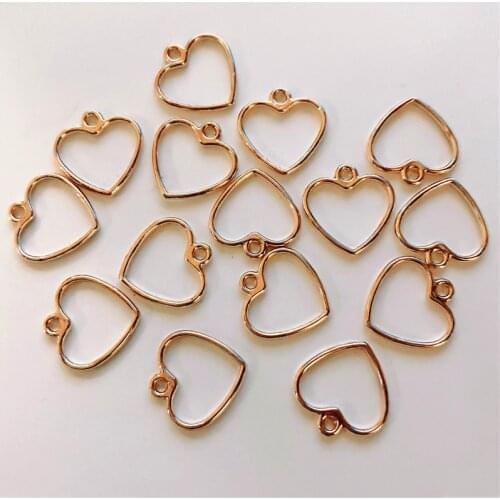 100pcs 13mm Mini Sweetheart Hollow Love Heart Pendant Rose Gold Jewelry Making DIY Bracelet Necklace Handmade Craft Accessories