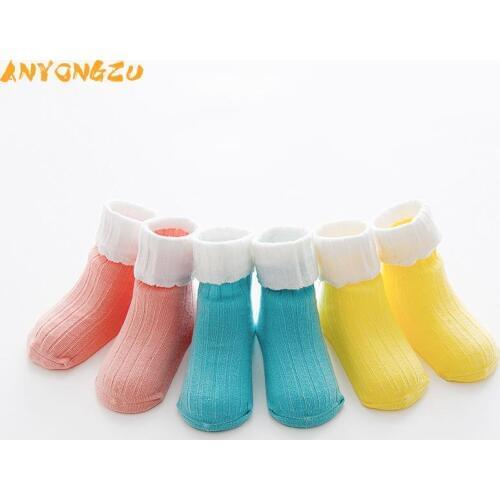 6pair/lot Fashion Spring autumn New Cotton Matching Color Children Socks simple Flanging lace non-slip Baby Girls Socks 1 to 3T