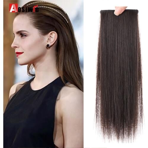 AOSI Natural Fluffy Synthetic Hair Pad Straight Black Brown Invisable Clip in Hair Piece High Temperature Natural Hair Extension