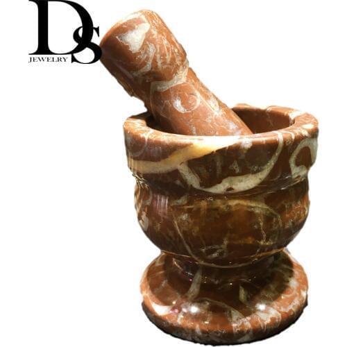 Natural Insect Fossil Mortar Pepper Mill Stone Quartz Pestle Garlic Triturator Spice Grinder Pharmacy Herbs Bowl Crusher Kitchen