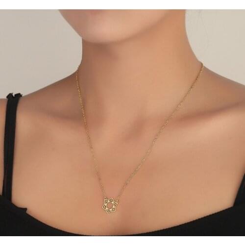 Stainless Steel Lotus Necklaces Muslim Flower Choker GOOD KARMA Buddha Yoga Prayer Buddhism Jewelry Gift
