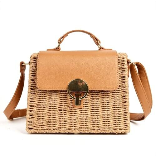 2020 New design Mirror Trapezoid Button Lock Rattan Bag Crossbody Woven Small Female Bag ladies hand bags