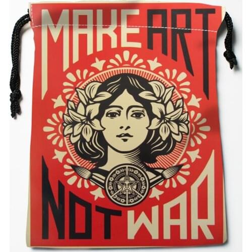 Shepard Fairey Drawstring Bags HD Print 18X22CM New Arrival Soft Satin Fabric Resuable Storage Clothes Bag Shoes Bags 0519