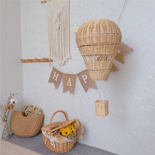 Nordic Kids Room Decor Natural Rattan Hot Air Ballon Haning Decor Handmade Craft For Baby Boy Girl Nursery Room Decor Wall Decor