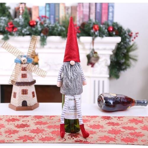 Nordic Style Cartoon Long Feet Santa Swedish Gnome Christmas Wine Bottle Cover New Year Party Champagne Cap Party Table Decor