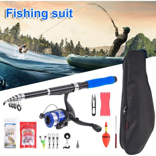 2.1m Telescopic Fishing Rod Combo and Reel Full Kit Spinning Fishing Reel Gear Pole Set 50M Fishing Line Lures Hooks Jig Head