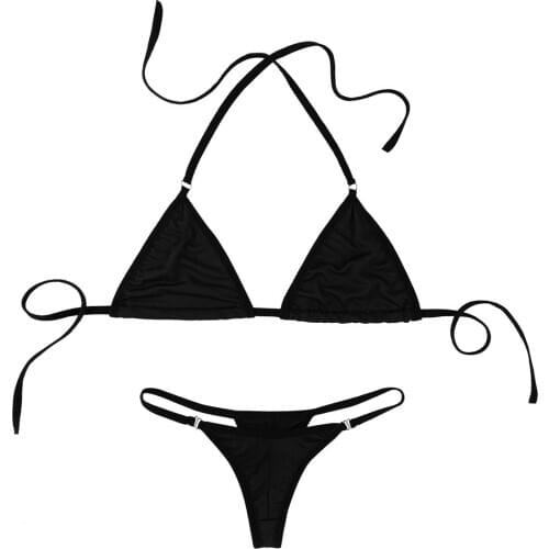 2Pcs Women Sexy Lingerie Set Babydoll Solid Color Halter Mini Micro Bikini G-String Briefs Underwear Sexy Bra and Panties Set