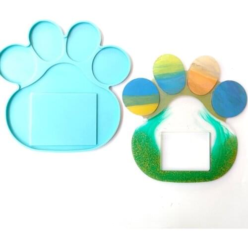 U90E Memorial Pet Tombstone Mold Dog Bone Paw Shape Epoxy Resin Casting Silicone Molds Photo Frame Candle Holder