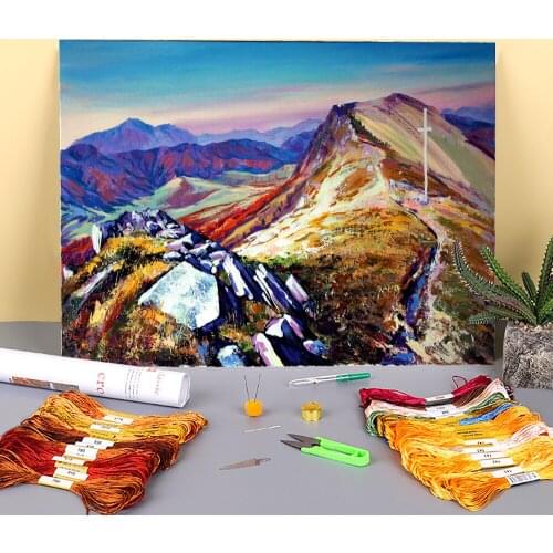 Landscape Mountain Pass Printed Water-Soluble Canvas 11CT Cross Stitch Embroidery Complete Kit DMC Threads Promotions