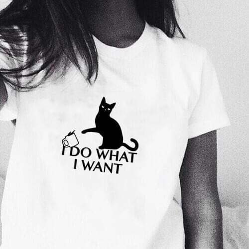 I do what i want cat lovers saying funny t shirts womens summer tops black white print t-shirt tumblr humor harajuku