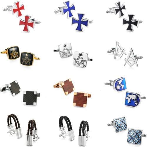 High quality fashion mens shirts Cufflinks leather rope / Masonic / carbon fiber / Red Cross Cufflinks French shirt accessories