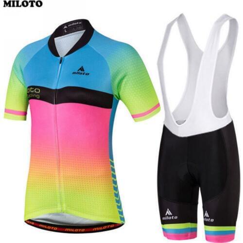 MILOTO Women Cycling Jersey Short Sleeve Comfortable Jersey Ropa Ciclismo Breathable Gel Padded (Bib) Shorts Set S-4XL