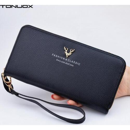 Women Wallets Long Handbag Zipper Lady Wristlet Purses Moneybags Deer Pattern Coin Purse Pocket Good Quality Female Wallet Bags