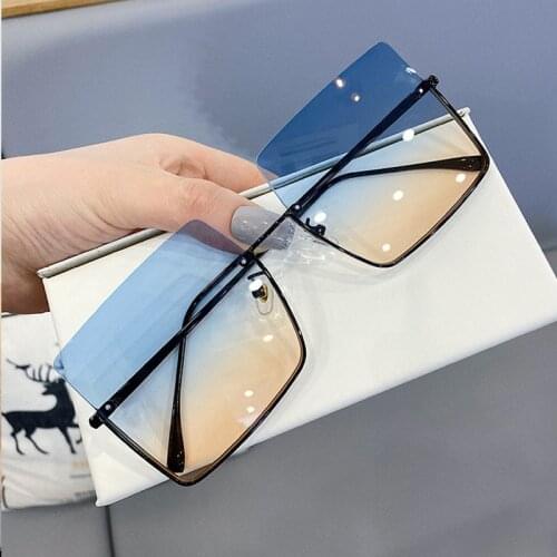 New Fashion Half Frame Square Sunglasses For Women Vintage Alloy Oversize Gradient Blue Yellow Sun Glasses Female Elegant Shades