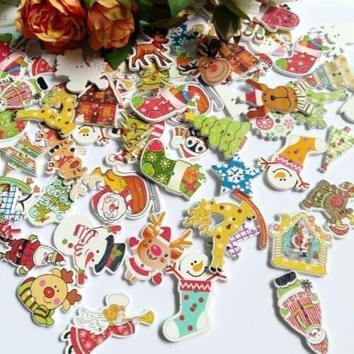 120pcs Mix Cartoon christmas series Wood Buttons Sewing Scrapbooking Craft Card Making Home Decor Tools Fabric Decoration