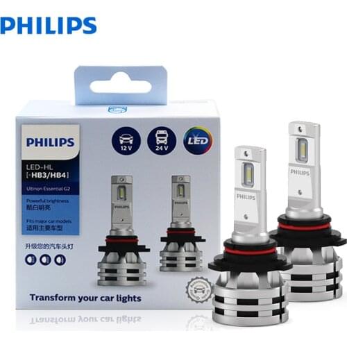 Philips LED 9005 9006 HB3 HB4 Ultinon Essential LED Gen2 24W LED G2 6500K Cool White Lamps Auto Headlight Bulbs 11005UE2X2, 2pcs