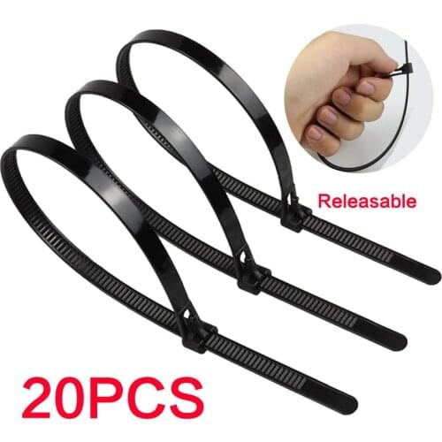 20PCS Releasable Nylon Cable Tie Whtie/Black Strong High Temperature Plastic Resistance 5mm/8mm Retractable Reusable Wire Ties