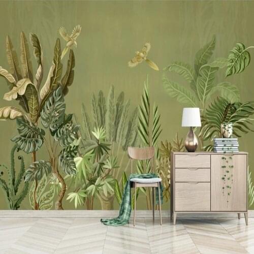 Custom 3D wallpaper mural Nordic minimalist hand-painted retro tropical plants background wall decoration painting wallpaper