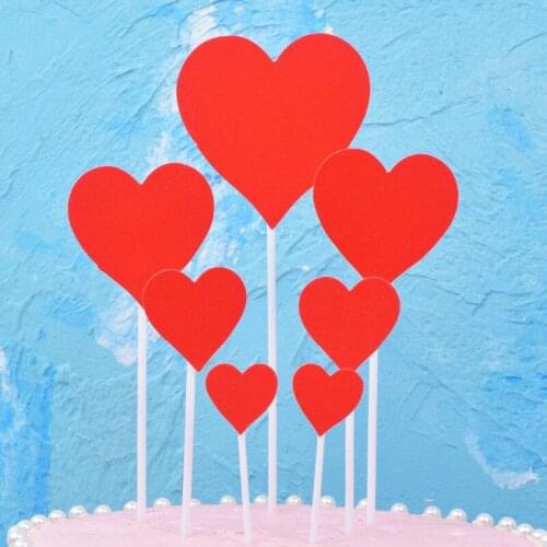 7pcs Love Wedding Cupcake Topper Gold Red Heart Paper Cake Topper For Wedding Girls Birthday Party Cake Decorations Baby Shower