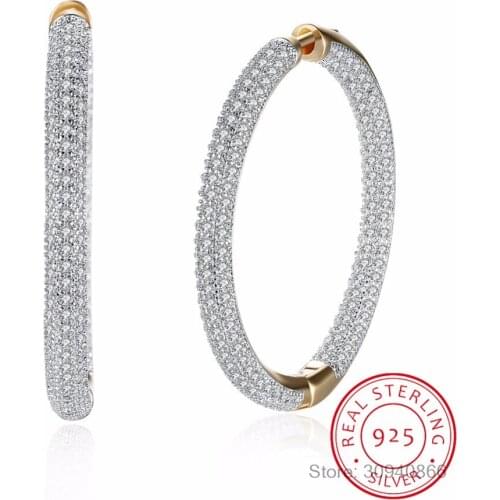 925 Sterling Silver Big Circle Hoop 18K Gold AAA Zircon Earrings For Women Gift Fashion Charm Party Wedding Jewelry
