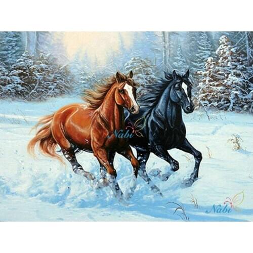Animal Two Horse 5D Diy Diamond Painting Full Square Daimond Embroidery Rhinestones Paint Mosaic drill icons 3d diamante