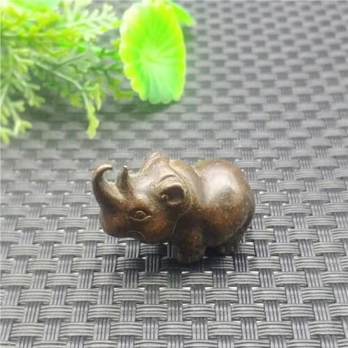 Antique Copper Solid Small Rhinoceros Accessories Copper Retro Decoration Rhinoceros Brass Tea Pet Animal Statue Small Gift