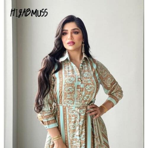 Arabian Dress Positioning Printing Middle Eastern Dress Muslim Womens Skirt Abaya Turkish Evening Dresses Moroccan Gown